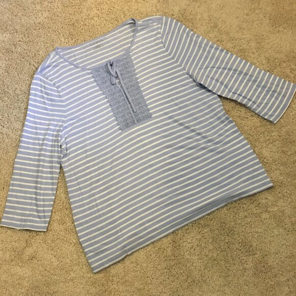 Talbots Cotton Modal Stripes & Lace Tie Up Top - Picture 9 of 14